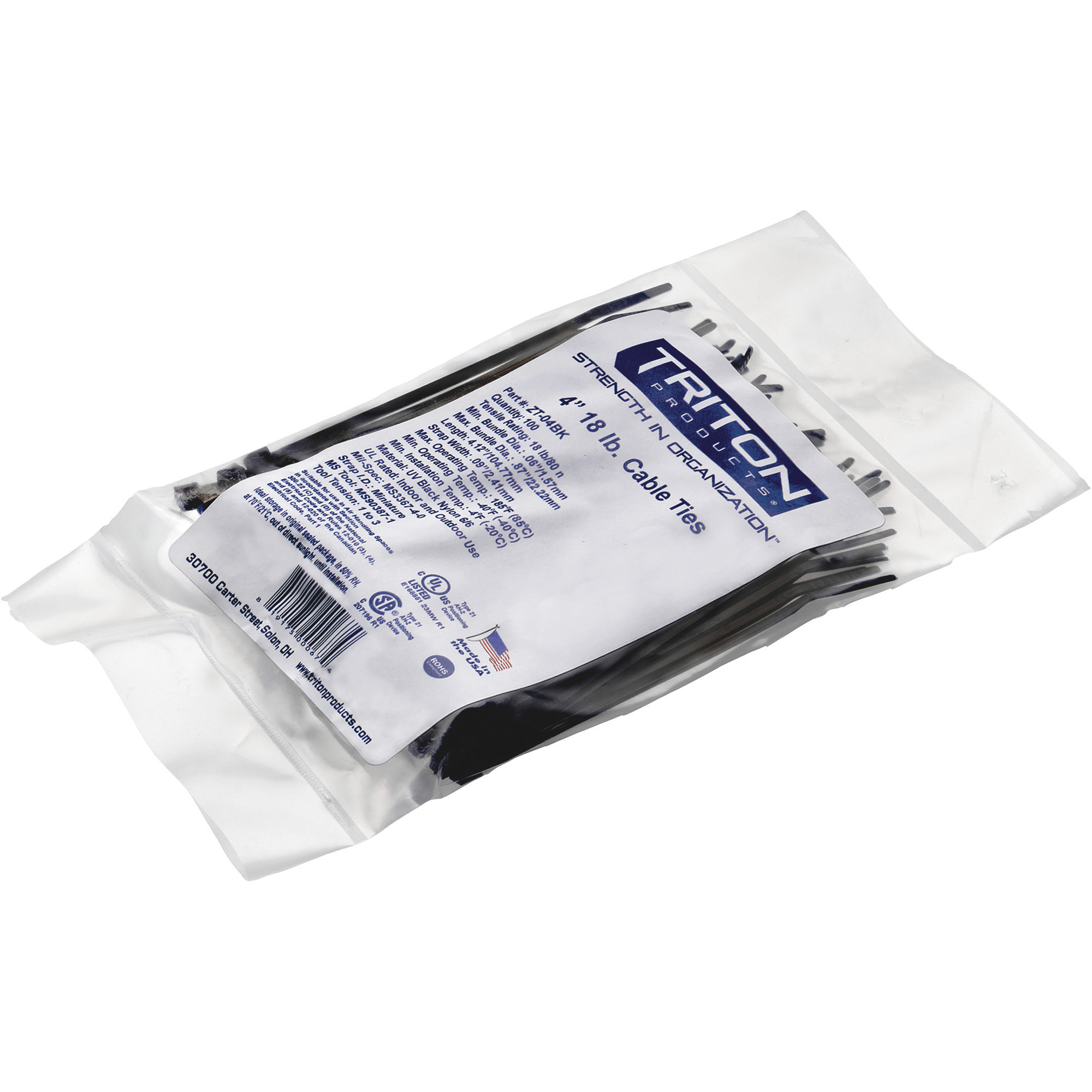 Triton Products 4in. Nylon Zip Ties, 100-Pk., Black, Model# ZT-04BK